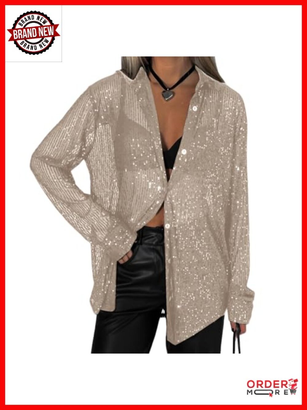 Women's Sequin Long Sleeve Button Down Shirt Blouse Tops